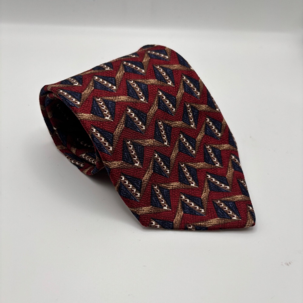 Ermenegildo Zegna Silk Burgundy Navy Geometric Pattern Size 59"x3.75"